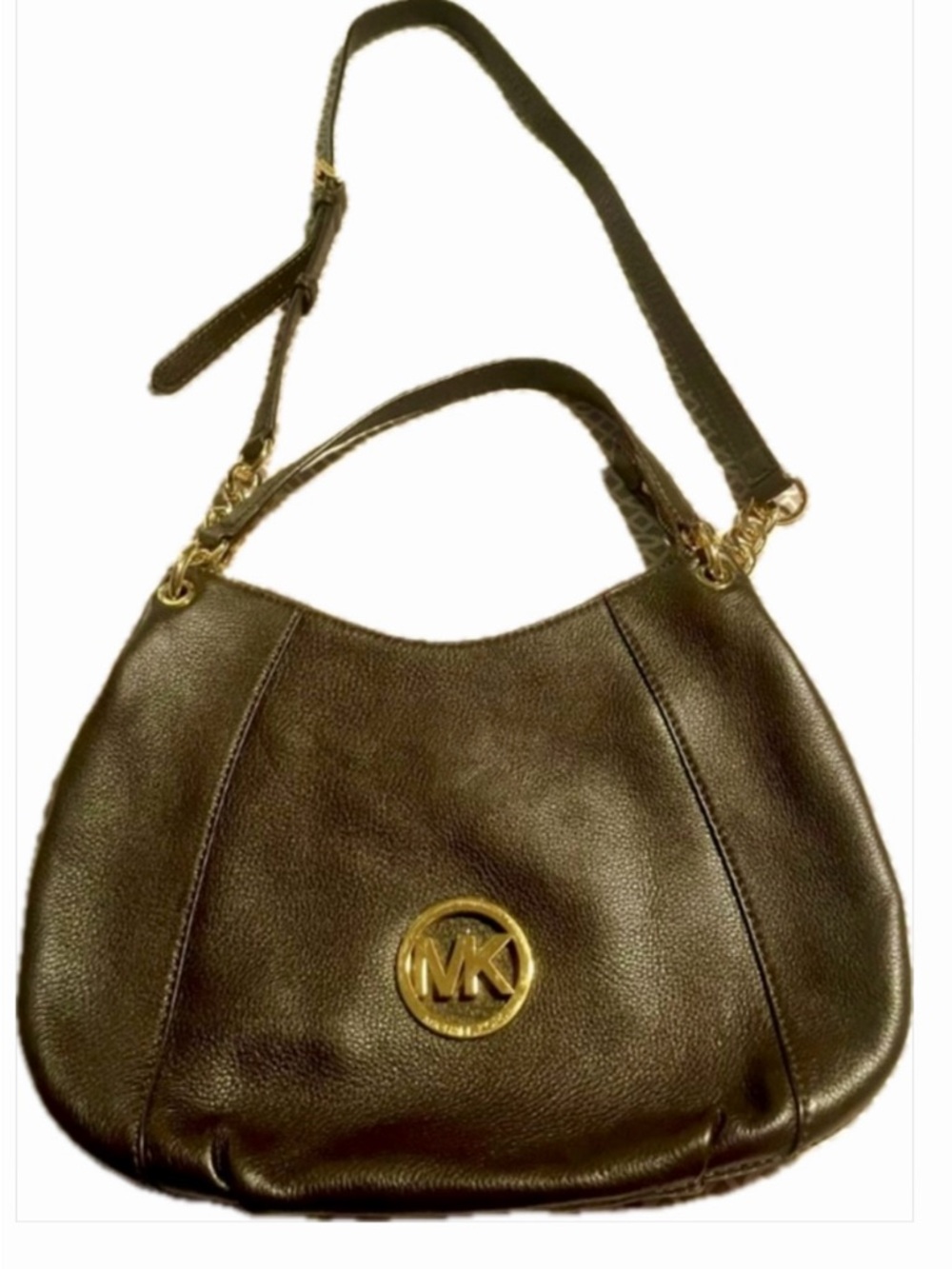 EUC! Michael Kors Hobo Bag Brown Pebbled Leather  Hi/Lo Strap & Gold Accents